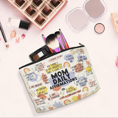Daily Affirmations for Women Makeup Bag Mom Gifts Mom Stuff Mental Health Gifts Inspirational Gifts for Women Mother Mama Mommy Gifts for Mom from Daughter Son Birthday Mothers Day Travel Toiletry Bag