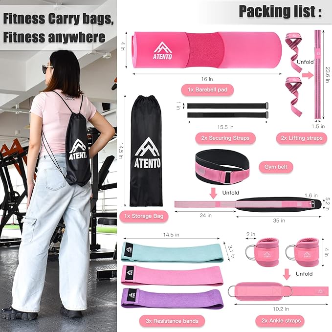 ATENTO 10Pcs Barbell Pad Set with Weight Lifting 3 levels 2 Gym 2 Lifting
