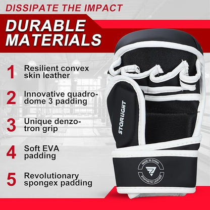 MMA Gloves for Sparring Grappling, Hybrid Open Palm Martial Arts Mitts, Maya Hide Leather Wrist Support, Fighting Combat Sports MMA Boxing Glove for Men Women Punching Bag Muay Thai Training