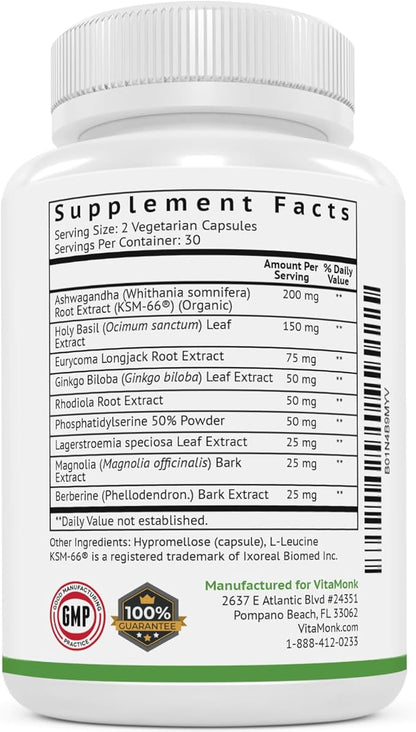 VitaMonk CortiTrax Natural Cortisol Blocker - Doctor Formulated Cortisol Manager, Cortisol Support & Cortisol Reducer (Already Within Normal Ranges)- 60 Capsule Cortisol Supplement