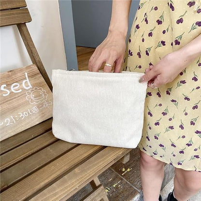SxoSyo Cosmetic Bags for Women Makeup Bag Large Capacity Purse Travel Toiletries Zipper Storage Pouch Make up Brushes Organizer for Gifts (Corduroy, White)