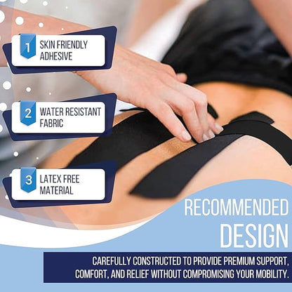 SB SOX Pro Synthetic Kinesiology Tape (Precut & Uncut Options) – Longer Lasting Performance Fabric Option to Our Original Cotton Kinesiology Tape - Also Latex Free, Water Resistant! (Black - Precut)