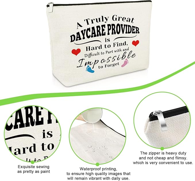 Daycare Provider Appreciation Gift Teacher Gift for Women Cosmetic Bag Makeup Bag Thank You Presents for Childcare Provider Childhood Educators Teacher's Day Christmas Birthday Presents Travel Pouch