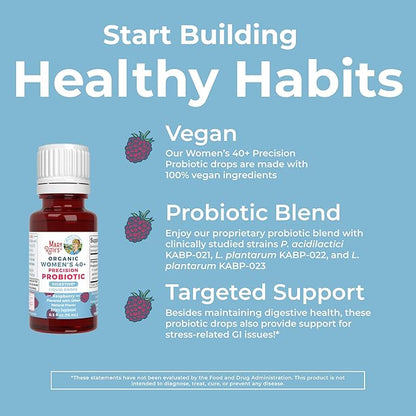 MaryRuth Organics USDA Organic 40 Womens Probiotic Liquid Drops | Probiotics for Digestive Health | Stress-Related GI Issues | Occasional Gas Relief for Adults | Vegan | Dairy Free | 30 Servings