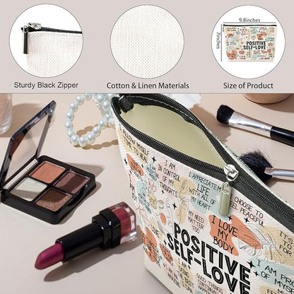 Positive Affirmations Makeup Bag Self Love Gifts Mental Health Inspirational Gifts for Female Sister Girl Friend Colleagues Coworker Birthday Friendship Mothers Day Nurse Day Travel Toiletry Bag
