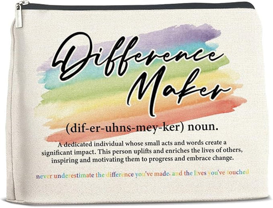 Difference Maker Makeup Bag Thank You Gifts for Mentor Leader Coach Boss Coworker, Difference Maker Gift Appreciation Cosmetic Bag Zipper Makeup Pouch