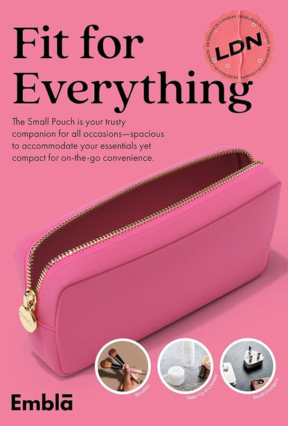 Embla Makeup Bag Travel Cosmetics Pouch and Toiletry Bag, Nylon Zipper Pouch Purse, Cute Make Up Organizer Storage Tote for Women Girls, Waterproof Travel Skincare Case, Small Makeup Bags, Raspberry
