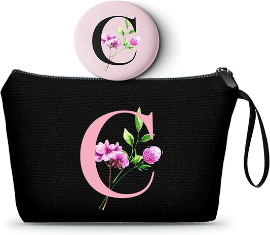 SEAMOON Happy Birthday Friendship Womens Bridesmaid Coolest Gifts for Sister Teacher Coworkers Personalized Travel Makeup Cosmetic Bag with Mirror Valentines Mothers Day Christmas Graduation C