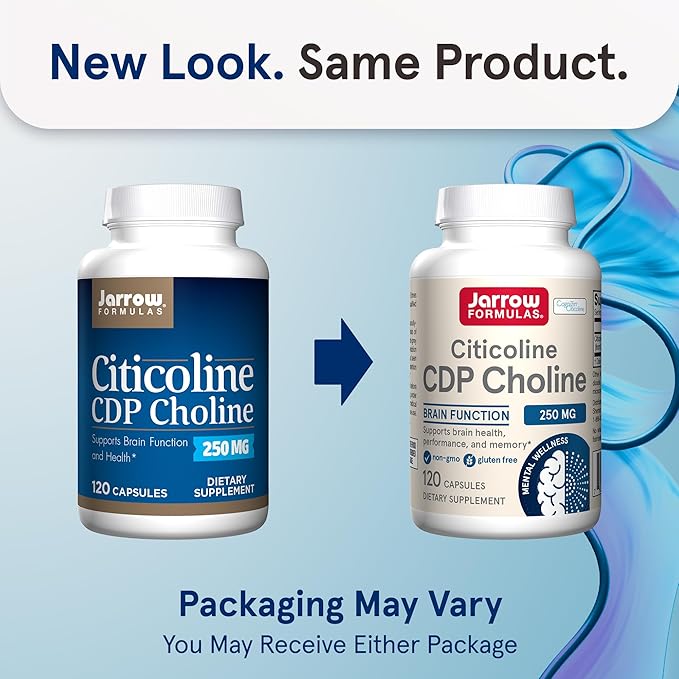 Jarrow Formulas Citicoline CDP Choline 250 MG, CDP Choline Supplement Supports Brain Health, Performance and Memory, 120 Capsules, Up to a 120 Day Supply, Pack of 12