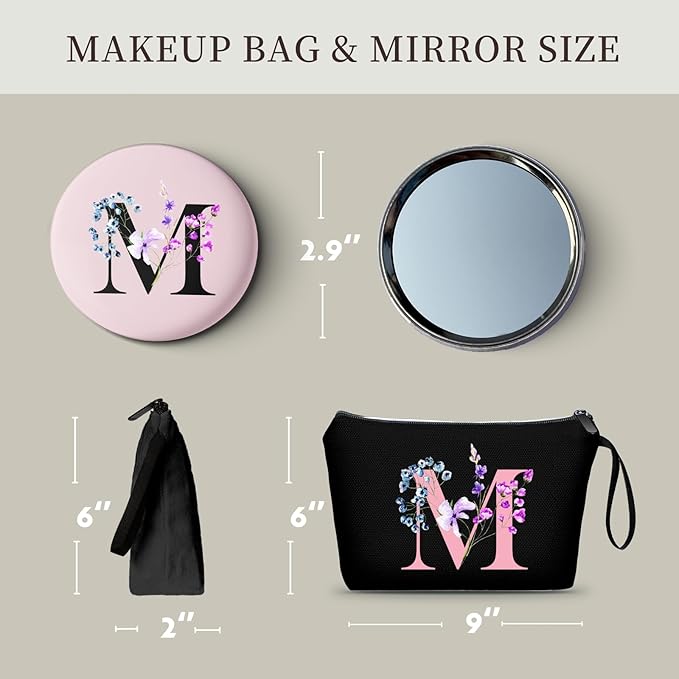 SEAMOON Birthday Maid of Honor Gifts for Women Her Mom Team Teacher Friend Bridesmaid Bride Personalized Makeup Cosmetic Bag with Mirror Valentines Mothers Day Christmas Graduation M