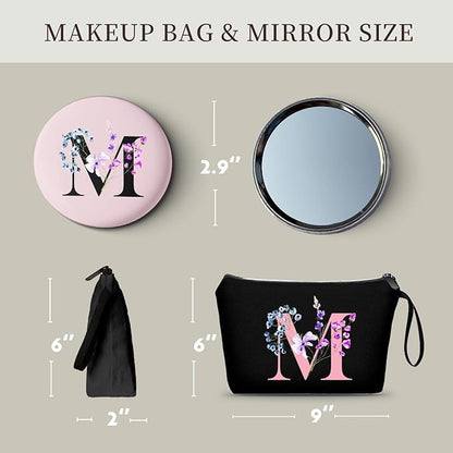 SEAMOON Birthday Maid of Honor Gifts for Women Her Mom Team Teacher Friend Bridesmaid Bride Personalized Makeup Cosmetic Bag with Mirror Valentines Mothers Day Christmas Graduation M