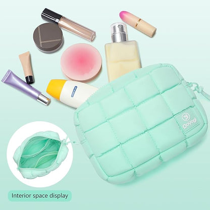 Quilted Cosmetic Bag, Puffer Makeup Bags, Crossbody Purses for women,Cute Travel Toiletry Bag for Women (Mint Green)