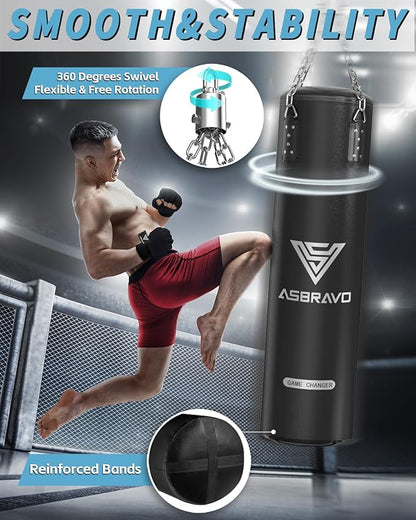 Punching Bag for Adults, 4ft PU Heavy Boxing Bag Set 12OZ Gloves for MMA Muay Thai Kickboxing Training Home Gym, Martial Art (Unfilled)