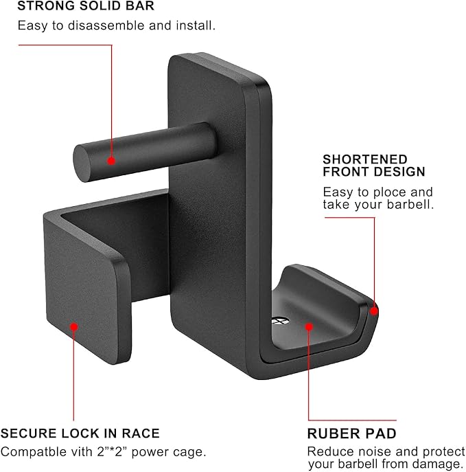SELEWARE Solid Steel J Hooks for 2" x 2" or 3" x 3" Tube Power Cage with 1" or 5/8" Hole Squat Rack Attachment, J-Hook Barbell Holder for Power Rack, Set of 2
