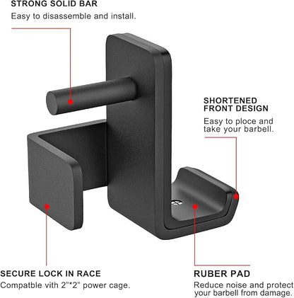 SELEWARE Solid Steel J Hooks for 2" x 2" or 3" x 3" Tube Power Cage with 1" or 5/8" Hole Squat Rack Attachment, J-Hook Barbell Holder for Power Rack, Set of 2