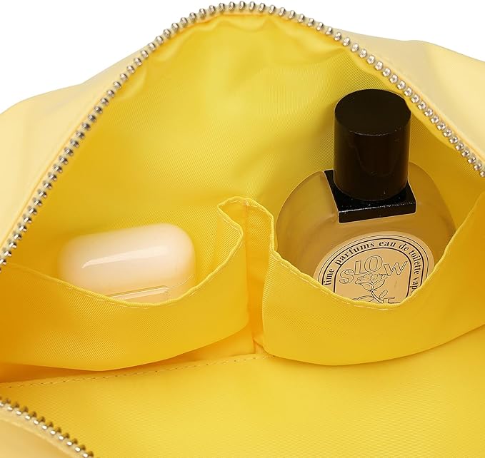 Organizer Bag Lightweight Cosmetic Bag with Ring Clasp Perfect Travel Makeup Bag for Women nylon Stand Up Design (Yellow/Nylon)
