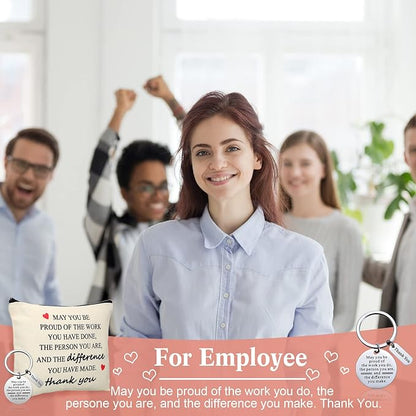 Geosar 16 Pcs Thank You Gifts Bulk Employee Appreciation Gifts with 8 Inspirational Makeup Bags and 8 Thank You Keychains for Mother's Day Nurse Week graduation Teachers Coworkers Volunteers Staff
