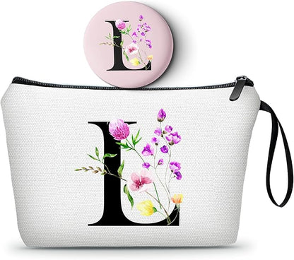 SEAMOON Women Birthday Unique Initial Funny Gifts for Teenage Girl Sister Friends Bridesmaid Personalized Travel Make up Cosmetic Bag with Mirror Valentines Mothers Day Christmas Graduation L
