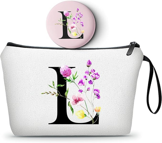 SEAMOON Women Birthday Unique Initial Funny Gifts for Teenage Girl Sister Friends Bridesmaid Personalized Travel Make up Cosmetic Bag with Mirror Valentines Mothers Day Christmas Graduation L