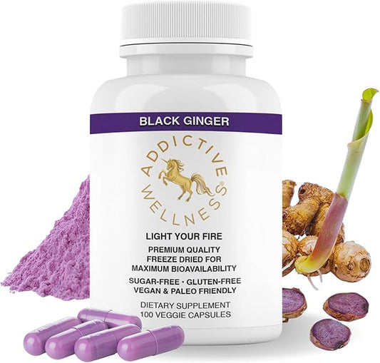 Addictive Wellness Thai Black Ginger for Men, Thai Black Ginger Supplement to Support Energy Metabolism, Endurance & Performance, Freeze Dried Black Ginger Capsules 450mg, Vegan & Paleo, 100 Count