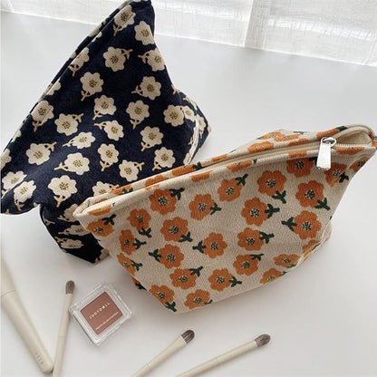 Cosmetic Bags for Women Makeup Bag Large Capacity Purse Travel Toiletry Zipper Storage Pouch Make up Brushes Organizer for Gifts (Black, Flower)