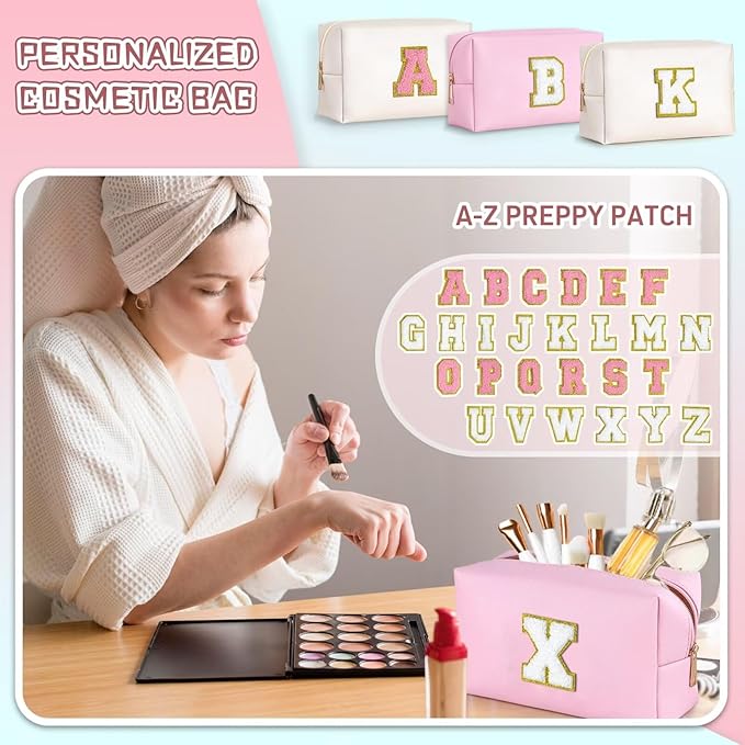 TOPEAST Small Makeup Bag Initial Cosmetic Bag Travel Toiletry Bag, Personalized Birthday Gift for Mom Sister Friends Teacher Nurse, Preppy Travel Stuff for Girls (Pink O)
