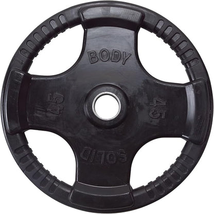 Body-Solid Quad Grip Design Rubber Plate - Olympic Weight Plates, Set with Rubber Coating, Dumbbell & Bumper Weights for Barbell