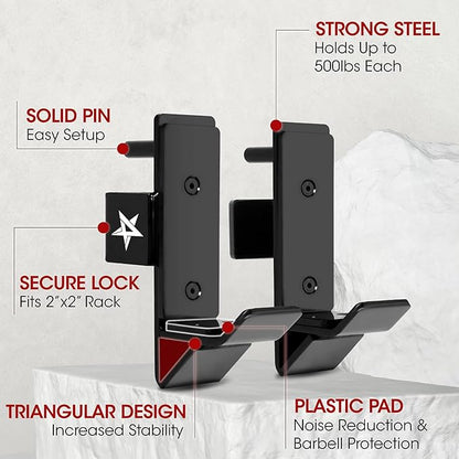 Yes4All Power Rack J-Hooks & Attachments – Heavy Duty Barbell Holders Compatible with 2x2 & 3x3 Power Racks for Home Gym