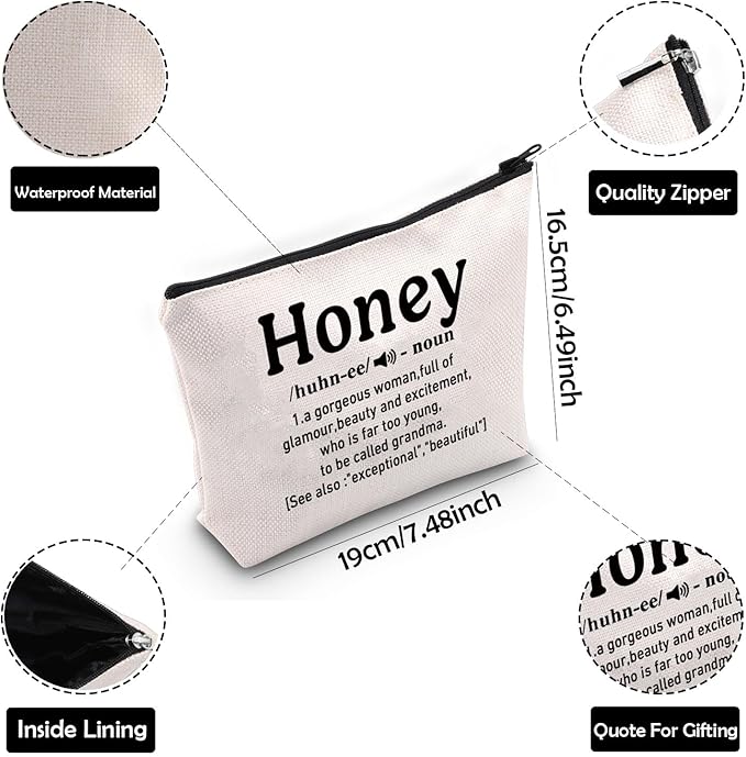 ZJXHPO Honey Definition Cosmetic Bag, Grandma Survival Kit, Best Grandma Ever Makeup Bag With Zipper, Appreciation Gift for Mothers Day
