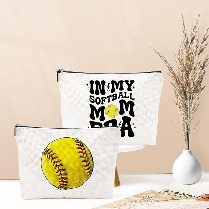 Softball Canvas Makeup Bag - Softball Accessories for Team Inspirational Gift for Softball Lovers Party Favors Stuff