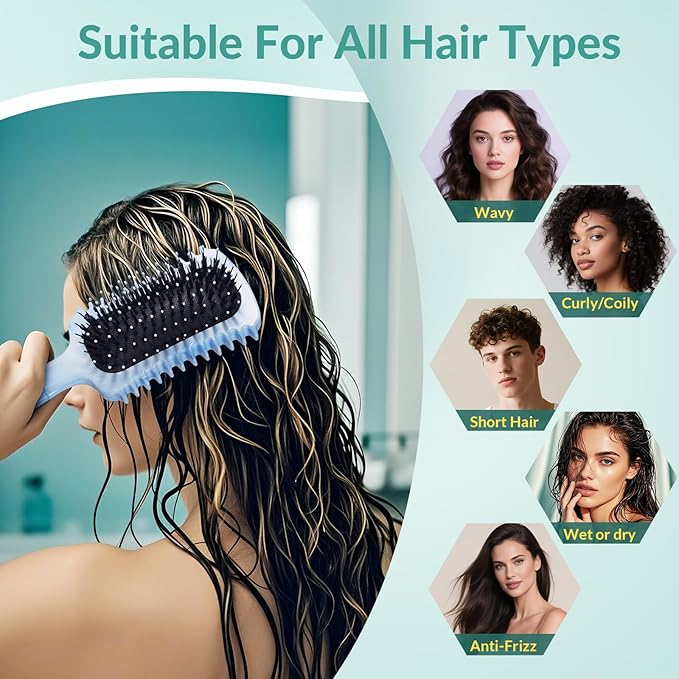 Curl Defining Brush, Volume Curly Hair Brush Products for Effortlessly Detangling Shaping and Styling Women's Men's Curls on All Wet or Dry Hair Types, Reduces Frizz (Marble Blue)