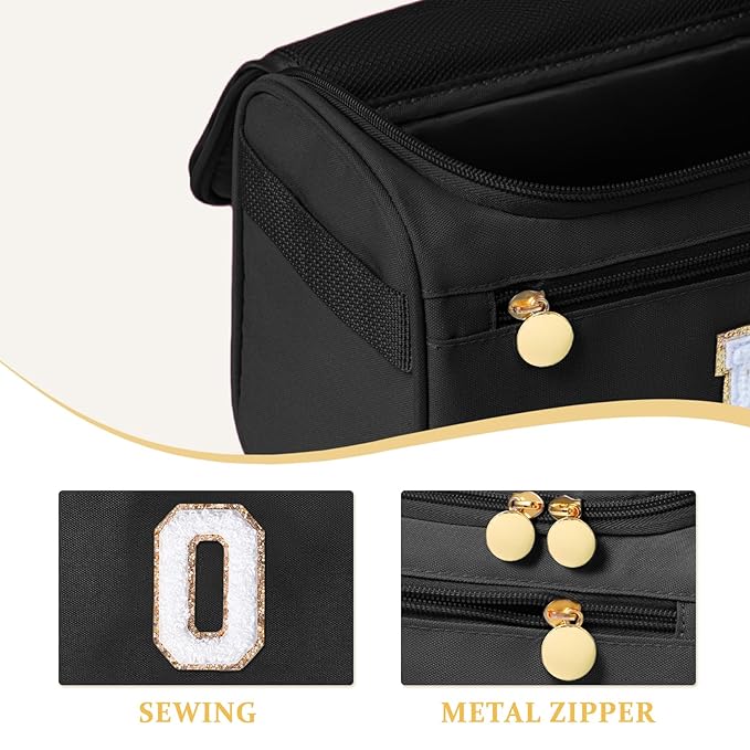 COSHAYSOO Summer Birthday Gifts for Women Her Beach Vacation Gift Ideas Personalized Travel Size Toiletries Organizer, Large Hanging Toiletry Bag Skincare Case Waterproof Traveling Black Letter O