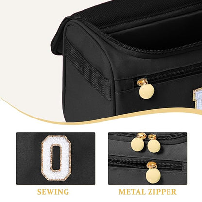 COSHAYSOO Summer Birthday Gifts for Women Her Beach Vacation Gift Ideas Personalized Travel Size Toiletries Organizer, Large Hanging Toiletry Bag Skincare Case Waterproof Traveling Black Letter O