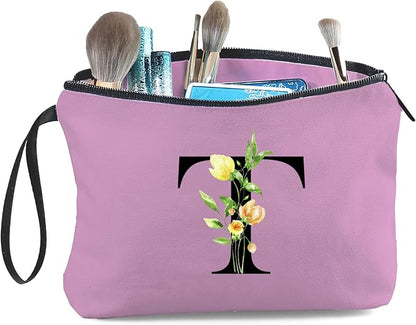 SEAMOON Women Birthday Unique Bride to be Bridal Shower Initial Gifts for Mom Sister Friend Her Teacher Aunt Makeup Cosmetic Bag with Mirror Mothers Day Christmas Graduation T