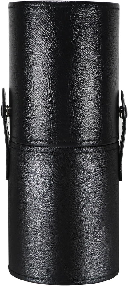 Portable Makeup Brush Case,Pu Leather Makeup Brush Holder with Button,Travel Cup Storage Dustproof Makeup Cosmetic Bags for Women (Black)