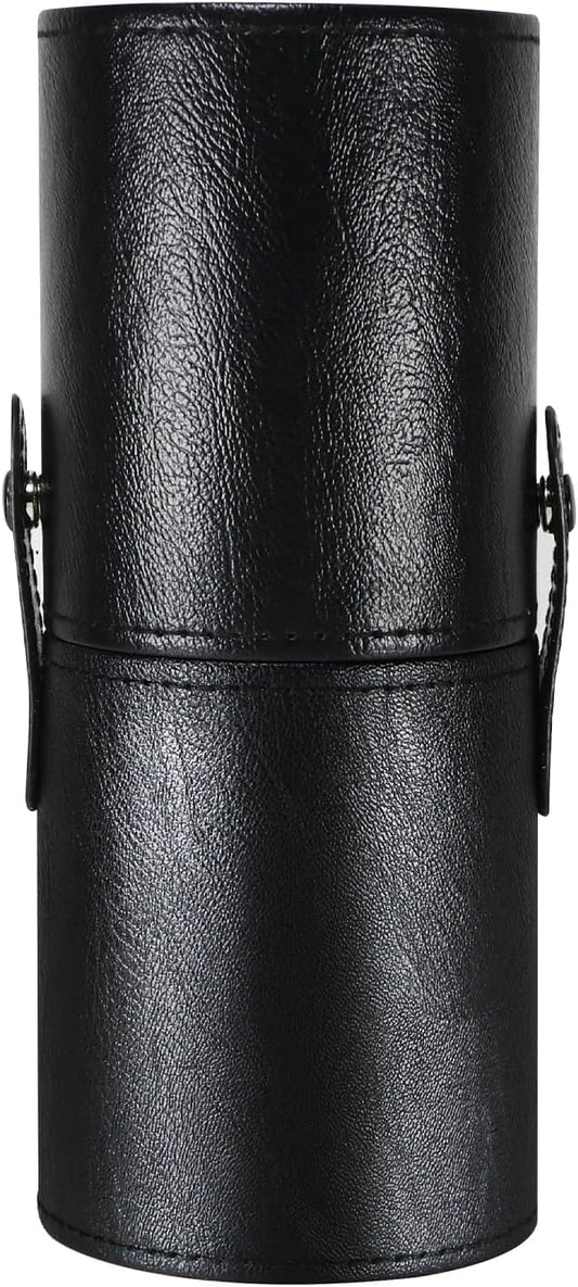 Portable Makeup Brush Case,Pu Leather Makeup Brush Holder with Button,Travel Cup Storage Dustproof Makeup Cosmetic Bags for Women (Black)