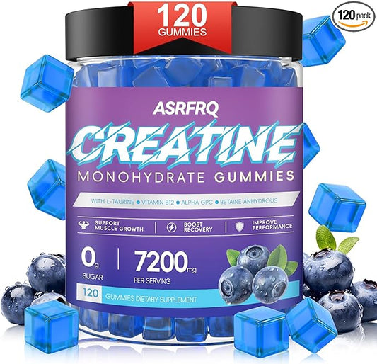 Creatine Monohydrate Gummies for Men & Women 120 CT - 7200mg of Creatine Monohydrate per Serving, Chewable Creatine Monohydrate for Muscle Support & Energy Boost, Sugar Free, Vegan (BlueberryFlavor)