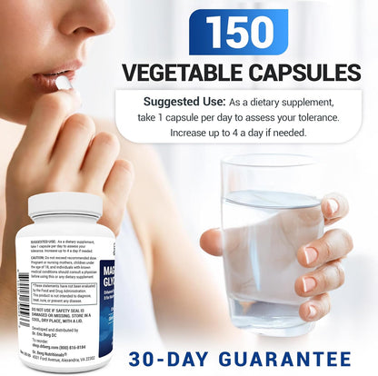 Dr. Berg Maximum Strength 4-in-1 Chelated Magnesium Glycinate with Clean, Potent & Pure Ingredients | 4X Lab-Tested & Verified | USA Formulated Magnesium Supplement Capsules | 150 Capsules