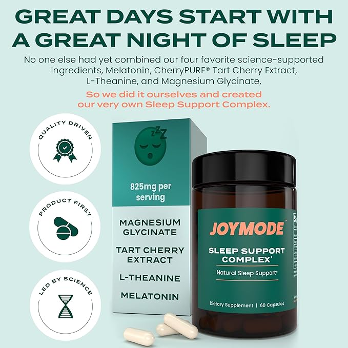 JOYMODE Sleep Aid Supplement for Adults (60 ct) with L Theanine, Melatonin & 125mg Magnesium Glycinate, 500mg Tart Cherry Extract from CherryPURE for Sleep Support