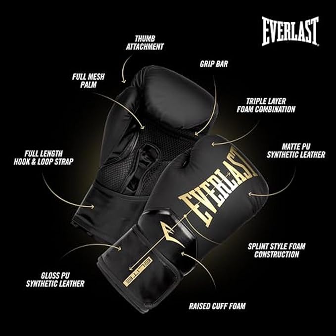 Everlast Elite 2 Boxing Gloves, Pro Training Gloves for Men and Women, Secure Fit Hook and Loop Closure & Ventilation, Heavy Bag & Speedbag Training.