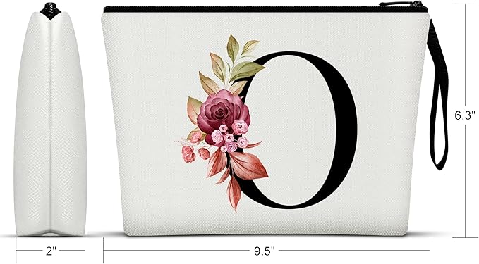 Vavabox A-Z Personalized Makeup Bag, Birthday Gifts for Women Mom, Gifts for Best Friend, Bride Bridesmaid Cosmetic bag (O, White)