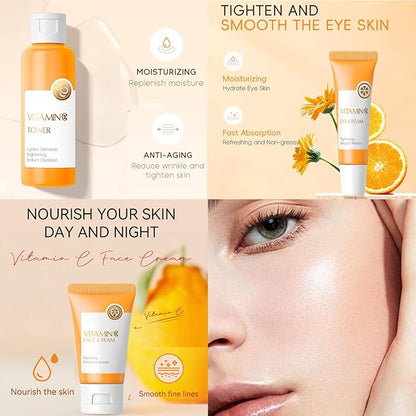 Skincare Kits Vitamin C Girls Gifts - Skin Care Set Antioxidant - Hydrating Easter Gift Set for Women with Sunscreen,Toner,Serum,Eye Cream - Skin Care for Teens 10-12 (One Size, 8PCS Vitamin C Scent)