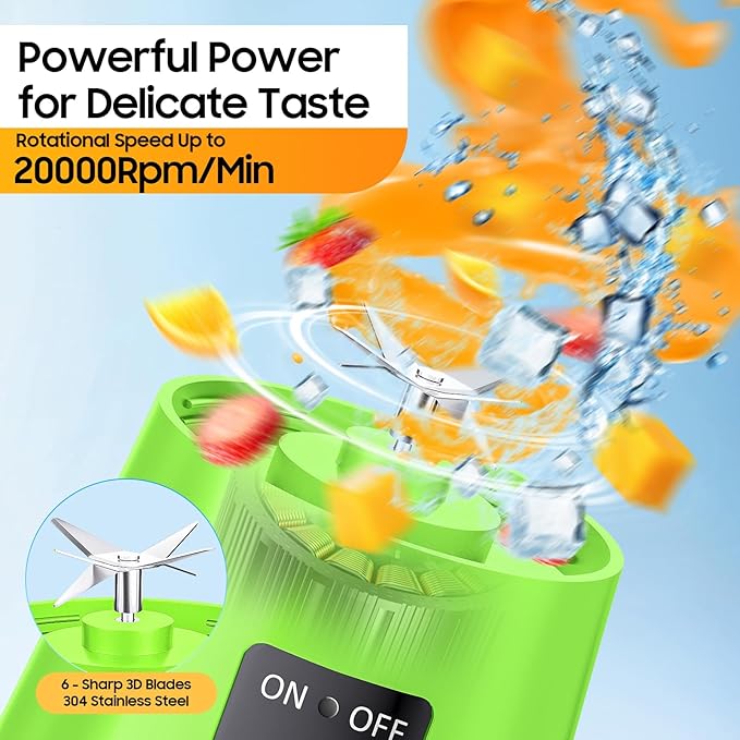 Portable Personal Size Mini Blender - 2025 Upgraded Cordless Blender for Smoothies & Shakes, Type-C Rechargeable, 380Ml Traveling BAP Free Juicer Cup for Sports/Travel/Home, 20000Rpm/Min Speed