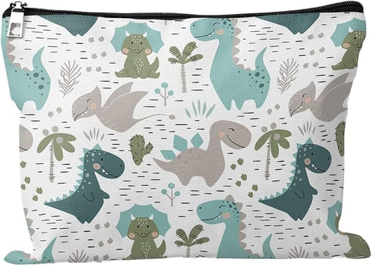 Cafl Cute Dinosaur Makeup Bag Dino Make Up Bag Zipper Cosmetic Pouch Large Toiletry Bag Travel Linen Make Up Organizer for Purse for Women 10×8Inch