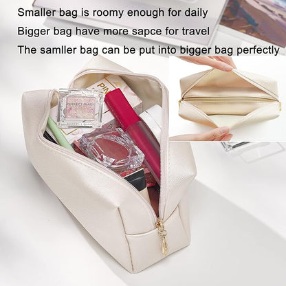 2pcs set PU Leather Cosmetic Bag for Women Minimalism Makeup Bag for Daily Use Portable Storage Purse Small Neat Cosmetic Pouch Water-resistant Toiletry Bag for Travel (Coffee)