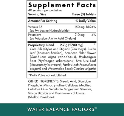 MICHAEL'S Health Naturopathic Programs Water Balance Factors - 120 Vegetarian Tablets - Helps Balance Fluid Levels - with Potassium & Vitamin B6 - Gluten Free, Kosher - 40 Servings