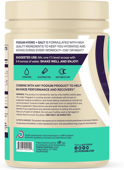 Podium Nutrition, Instantized BCAA Powder, Hydro and Salt, Mango Peach, 30 Servings, Electrolytes, Hydration, Recovery