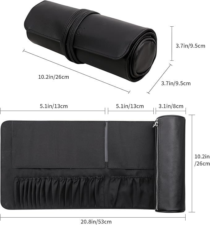 MSQ Makeup Brush Bag Travel Makeup Brush Case Makeup Brush Holder Organizer Cosmetic Bag Portable Roll Up Brush Storage Bag for Makeup Brushes and Cosmetic Essentials (Only Bag)