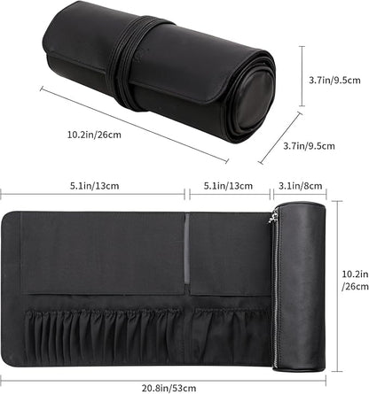 MSQ Makeup Brush Bag Travel Makeup Brush Case Makeup Brush Holder Organizer Cosmetic Bag Portable Roll Up Brush Storage Bag for Makeup Brushes and Cosmetic Essentials (Only Bag)