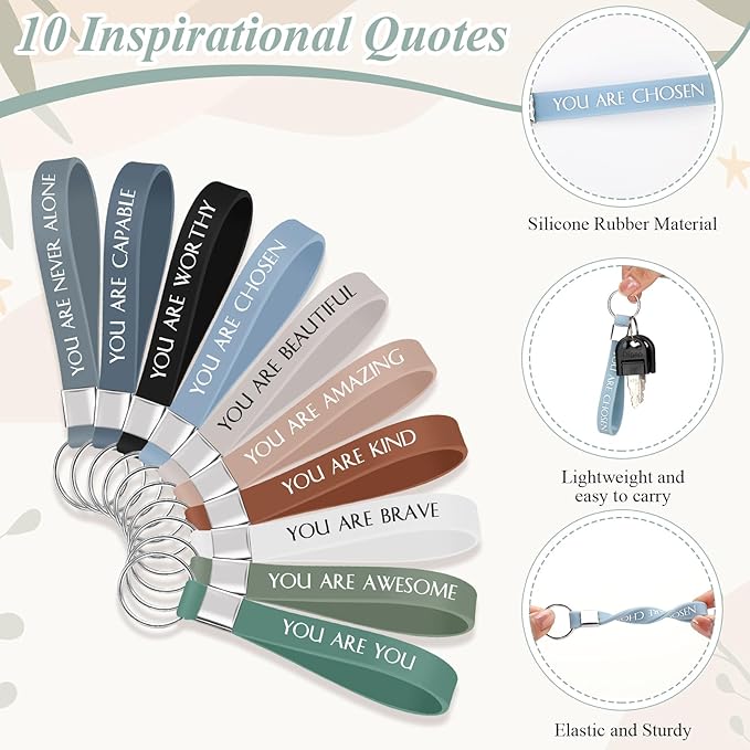 Inbagi 10 Set Inspirational Gifts Bulk for Women with 10 Keychains and 10 Bags Thank You Employee Appreciation for Adults